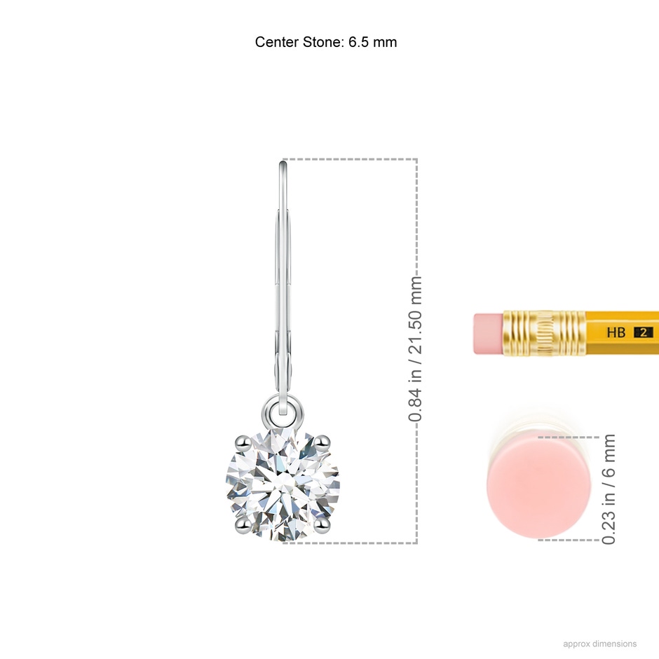 6.5mm GVS2 Round Diamond Leverback Earrings in White Gold ruler