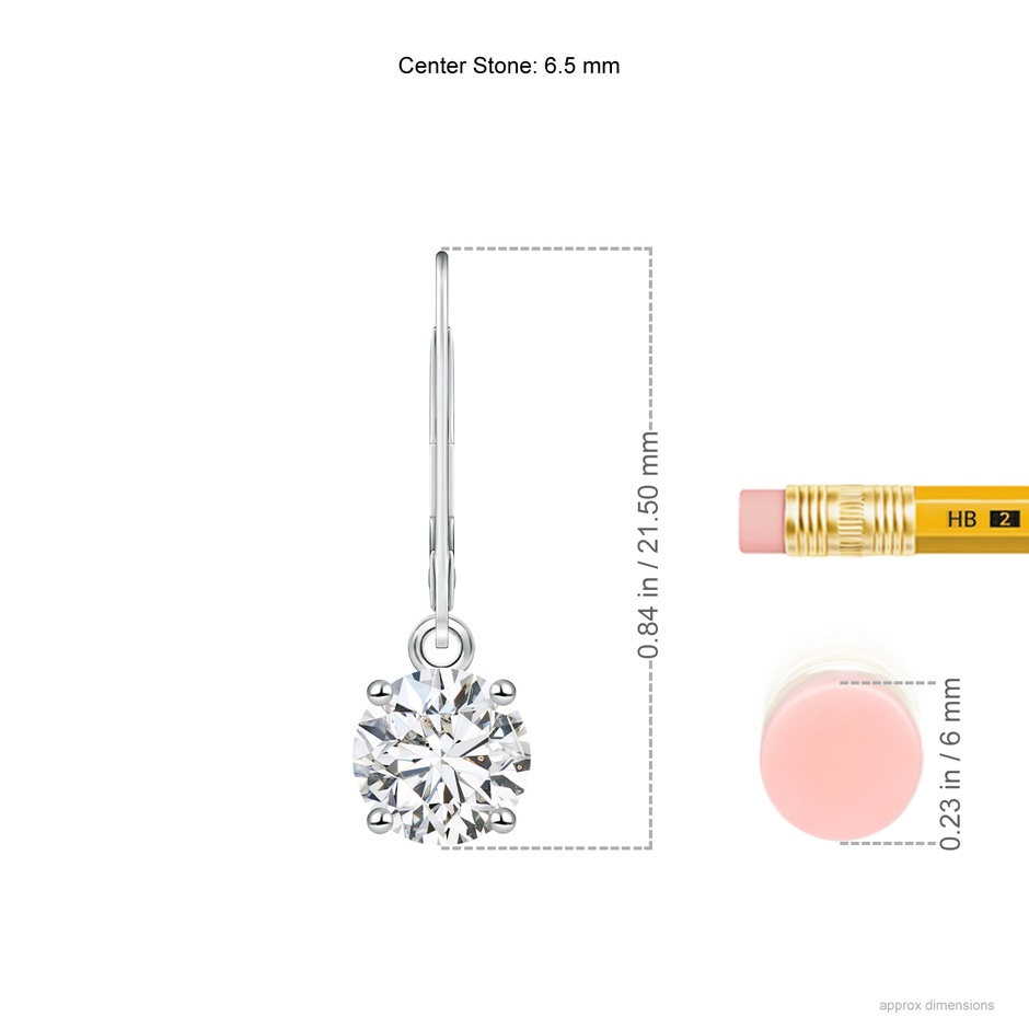 6.5mm HSI2 Round Diamond Leverback Earrings in P950 Platinum ruler
