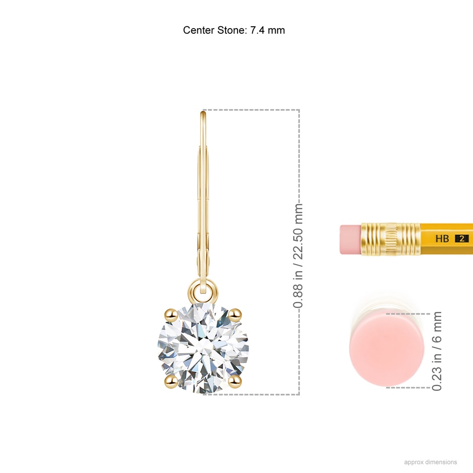 7.4mm GVS2 Round Diamond Leverback Earrings in Yellow Gold ruler