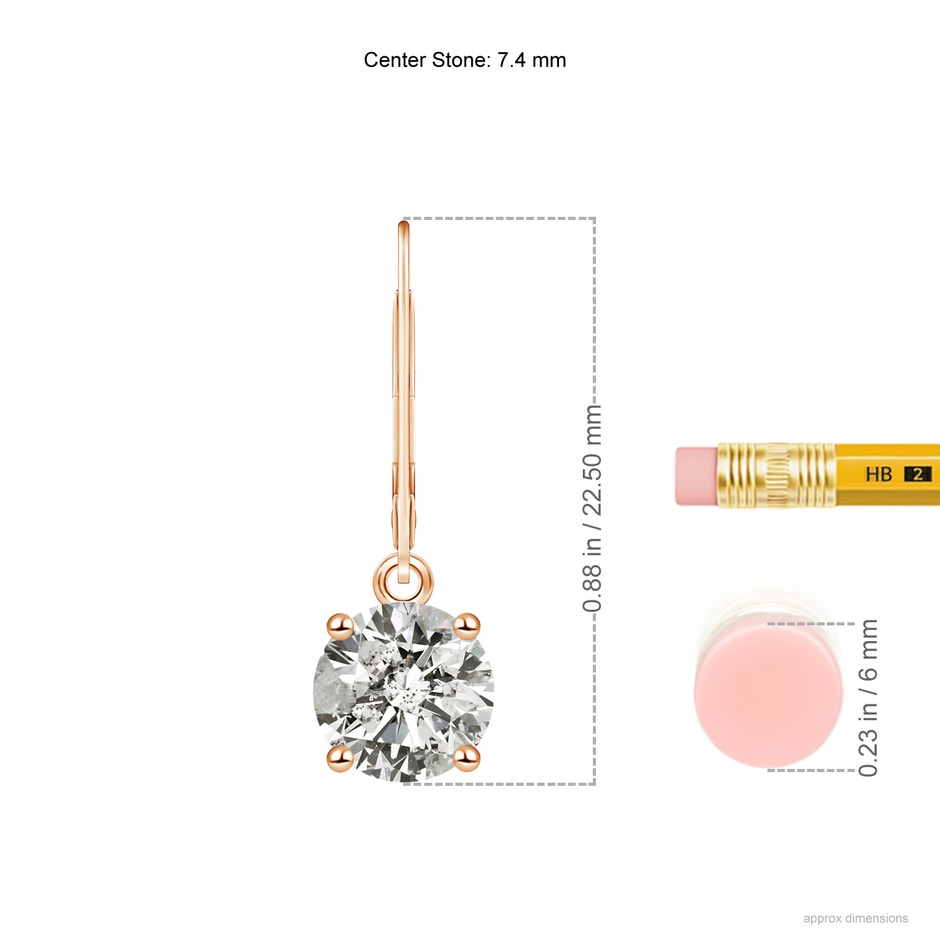 7.4mm KI3 Round Diamond Leverback Earrings in Rose Gold ruler