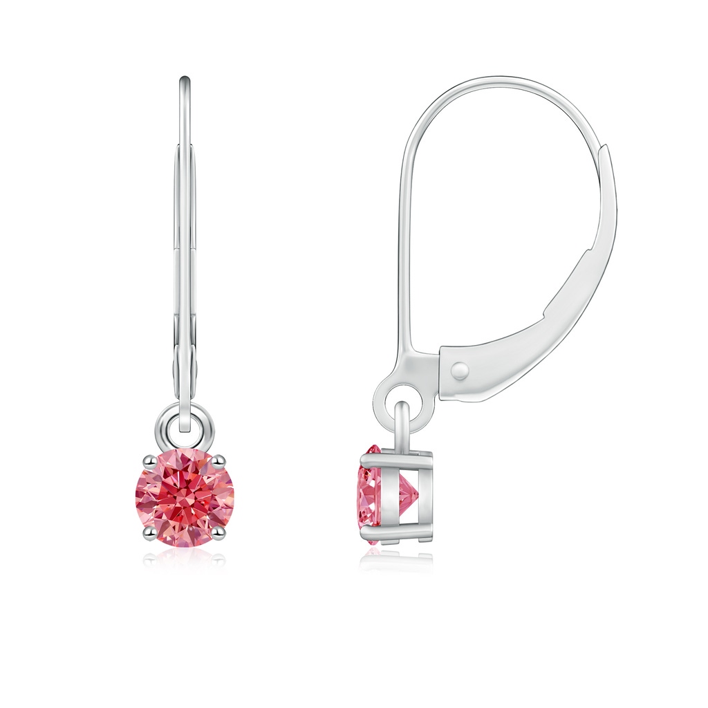 4.1mm AAAA Round Fancy Intense Pink Diamond Leverback Earrings in P950 Platinum