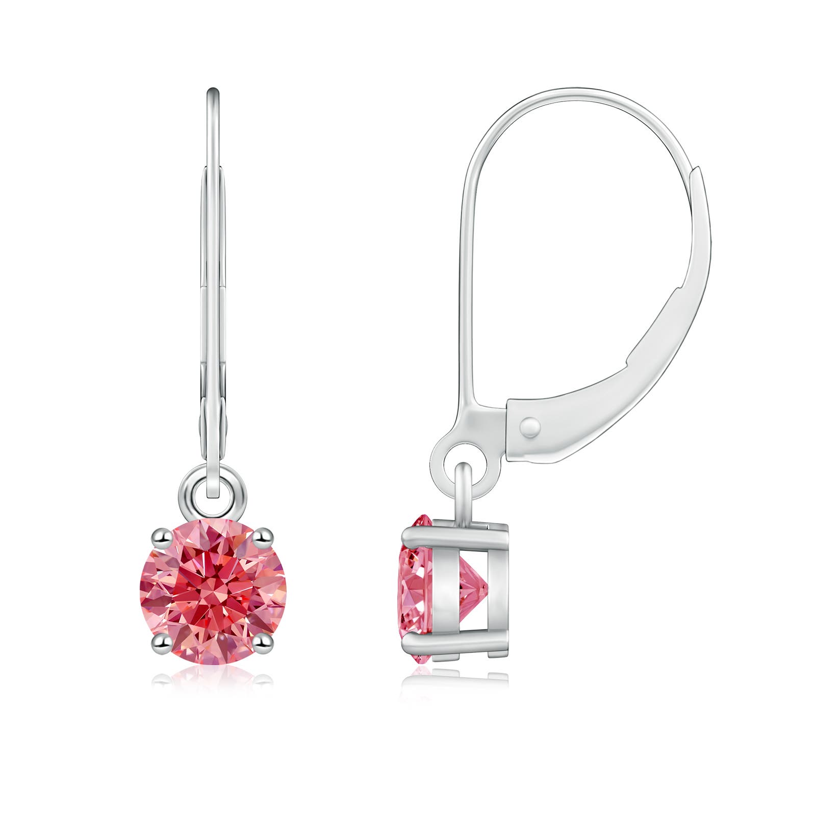 Angara 1.0 CTW Round Fancy Intense Pink Diamond Leverback Earrings in 14K White Gold