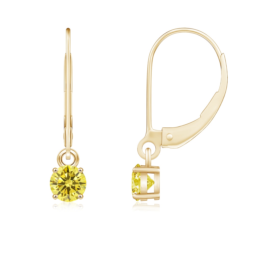 4.1mm AAAA Round Fancy Intense Yellow Diamond Leverback Earrings in Yellow Gold