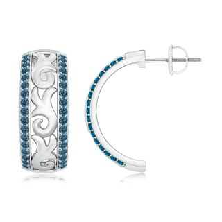 1.2mm AAA Vintage Style Enhanced Blue Diamond Half Hoop Earrings in White Gold