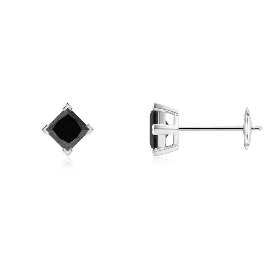 3.5mm A Princess-Cut Enhanced Black Diamond Stud Earrings in White Gold 