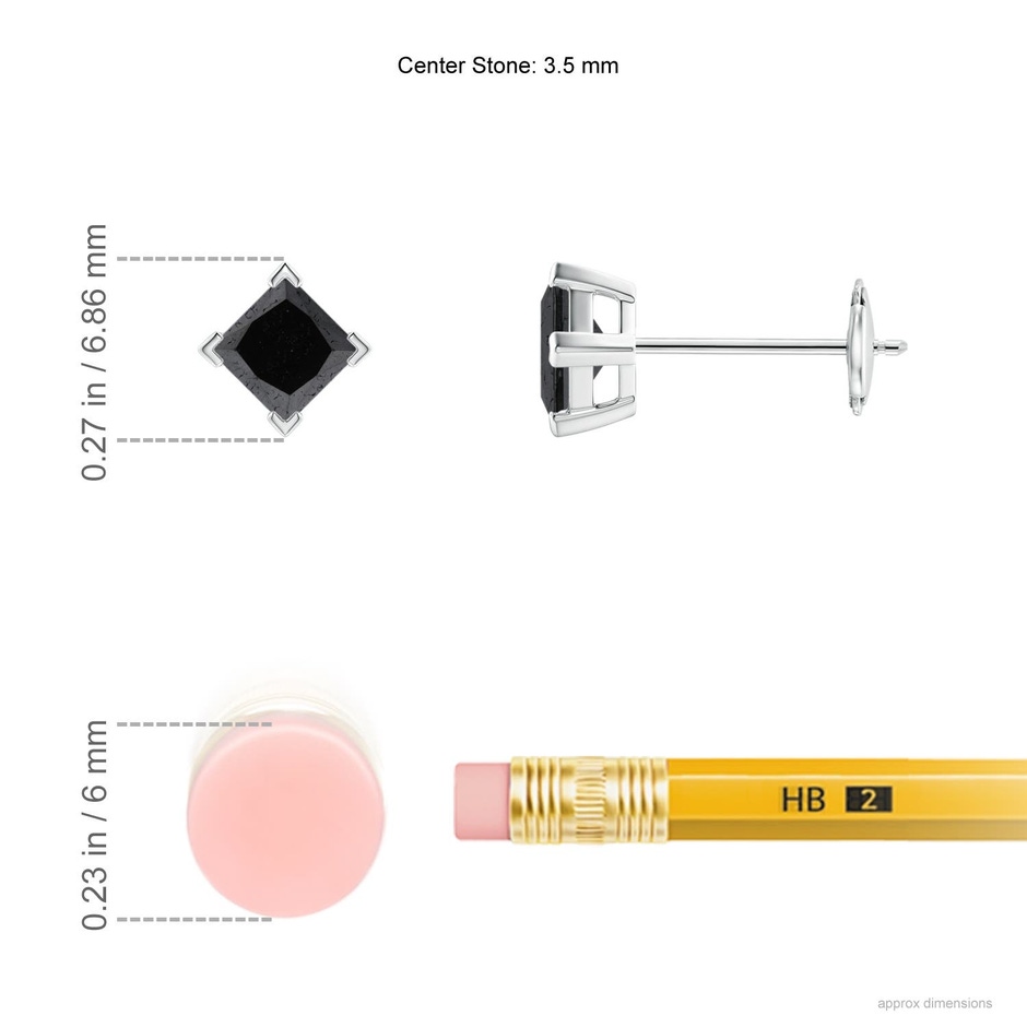 3.5mm A Princess-Cut Enhanced Black Diamond Stud Earrings in White Gold ruler