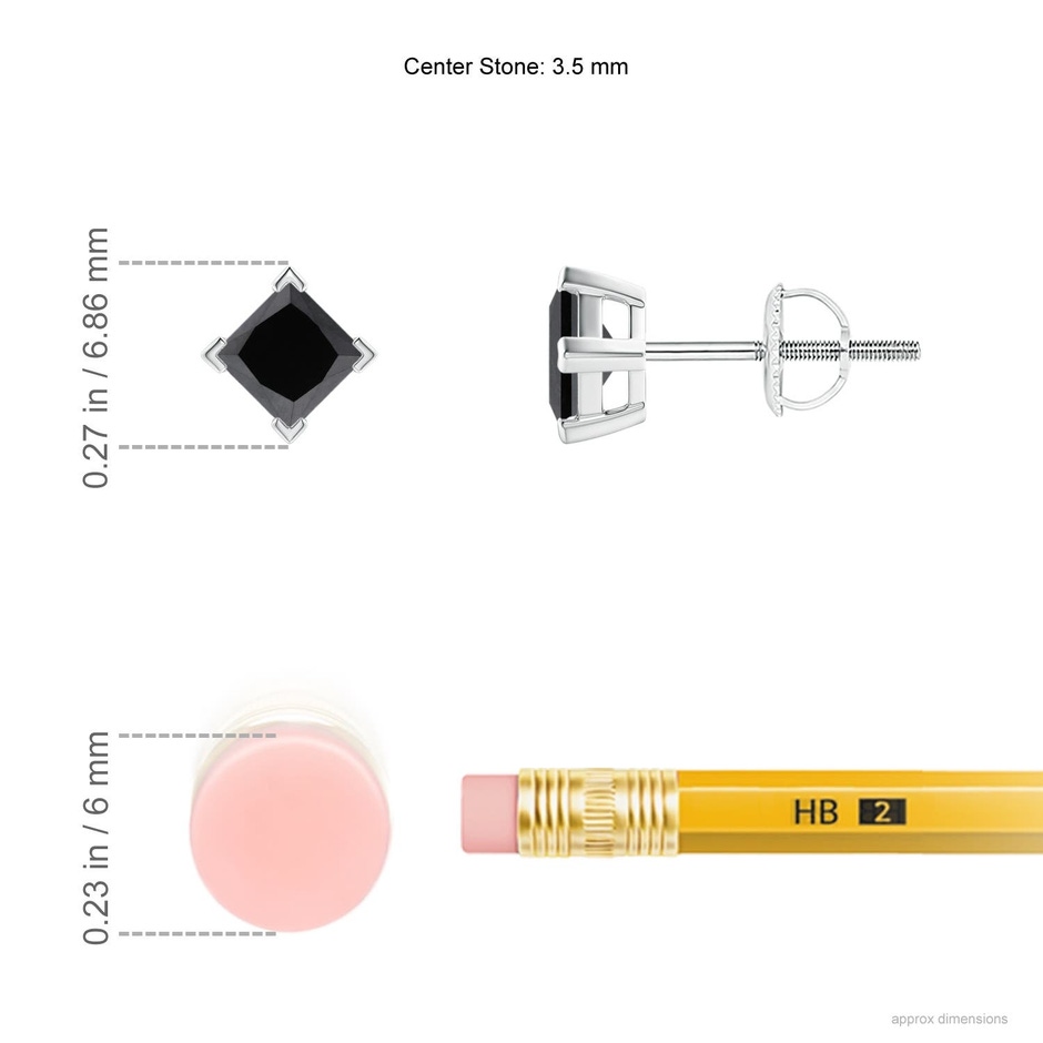 3.5mm AA Princess-Cut Enhanced Black Diamond Stud Earrings in P950 Platinum ruler
