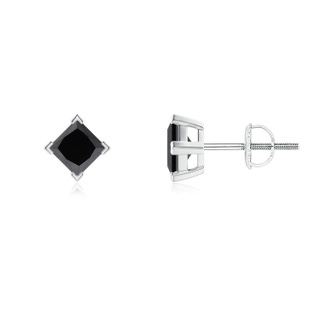 3.9mm AA Princess-Cut Black Diamond Stud Earrings in P950 Platinum