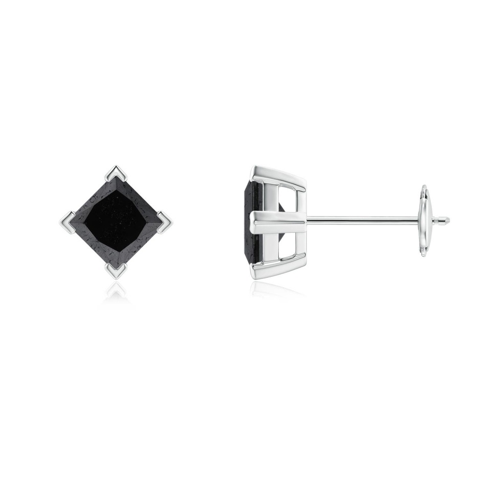 4.4mm A Princess-Cut Enhanced Black Diamond Stud Earrings in White Gold 