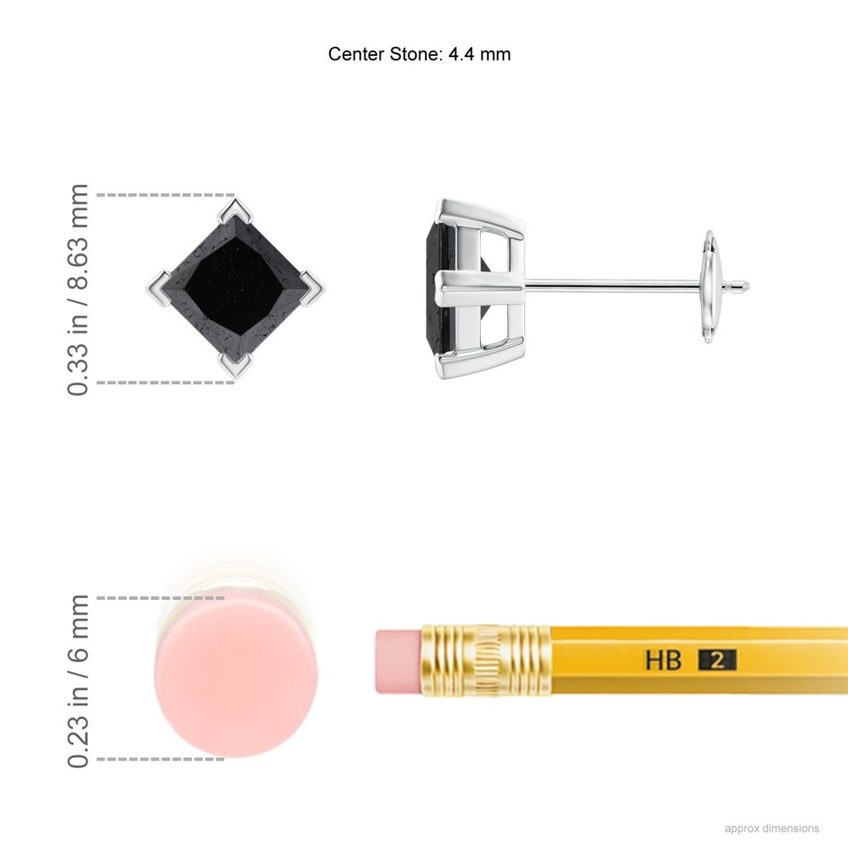 4.4mm A Princess-Cut Enhanced Black Diamond Stud Earrings in White Gold ruler