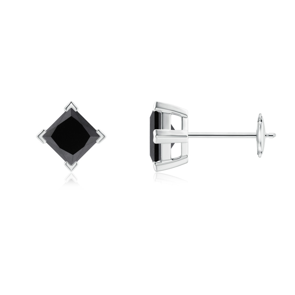 4.4mm AA Princess-Cut Black Diamond Stud Earrings in White Gold 