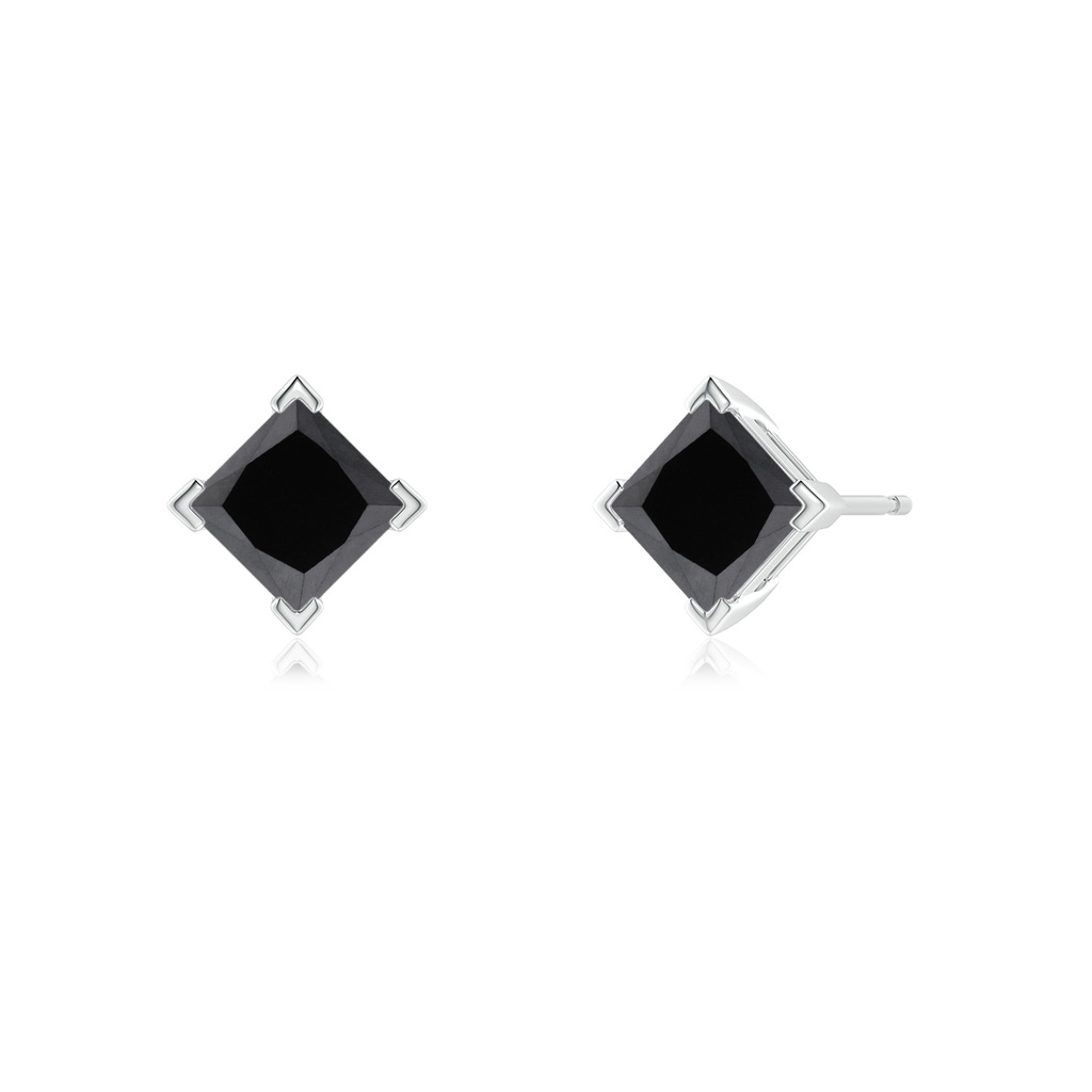 4.4mm AA Princess-Cut Black Diamond Stud Earrings in White Gold Side-1
