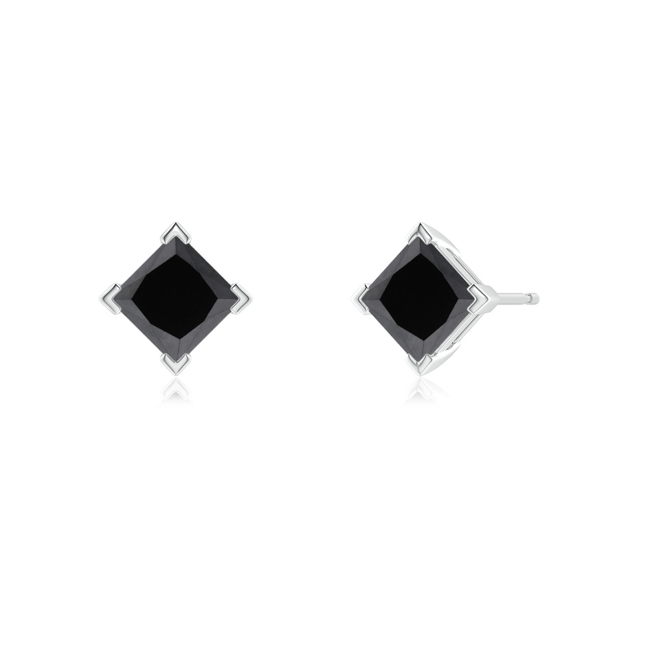 4.4mm AA Princess-Cut Black Diamond Stud Earrings in White Gold side-1