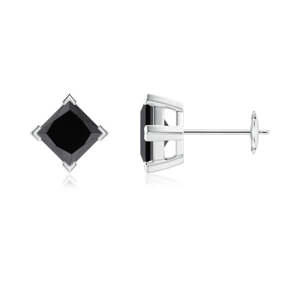4.9mm AA Princess-Cut Enhanced Black Diamond Stud Earrings in White Gold 