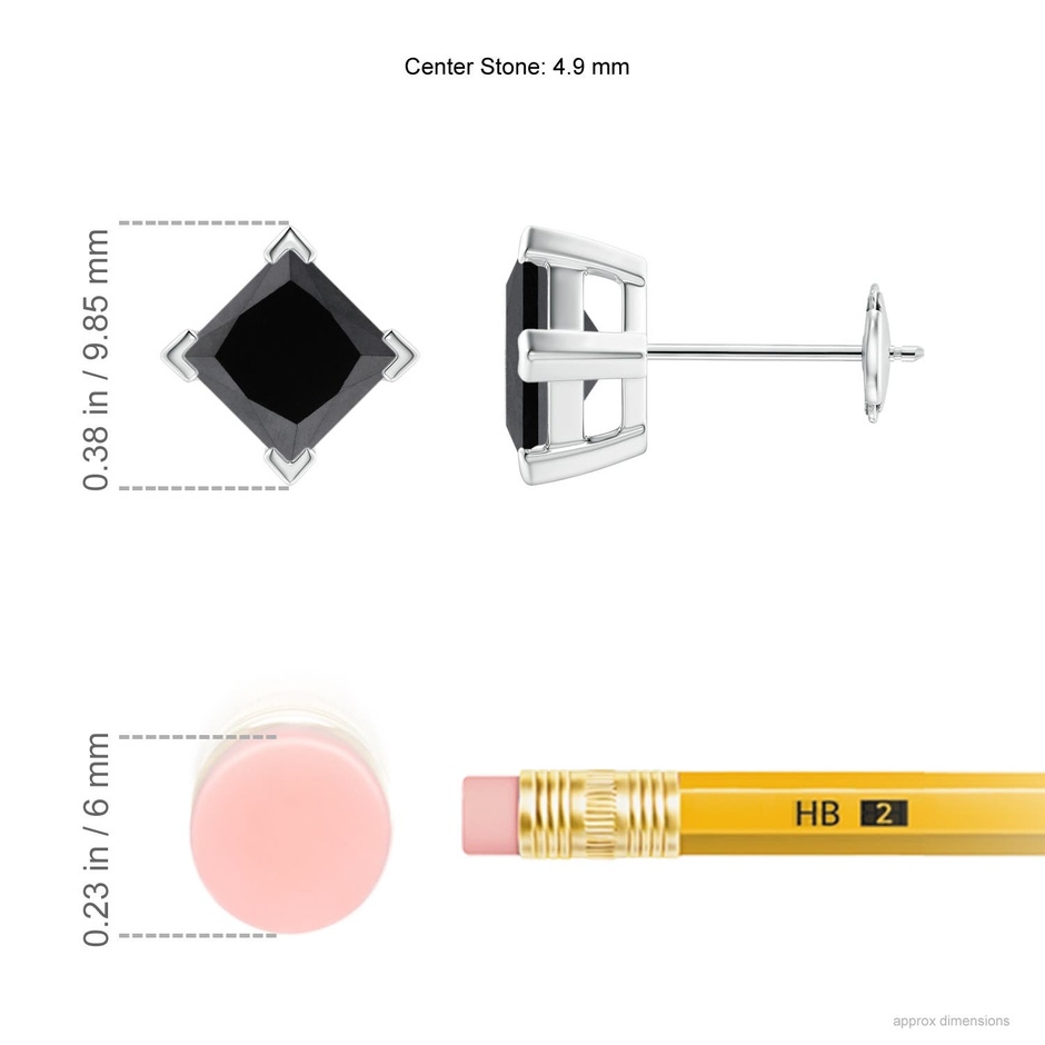 4.9mm AA Princess-Cut Enhanced Black Diamond Stud Earrings in White Gold ruler
