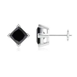 5.5mm AA Princess-Cut Enhanced Black Diamond Stud Earrings in White Gold