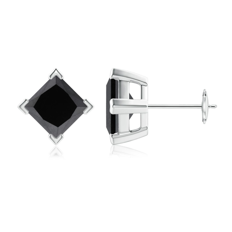 6.4mm AA Princess-Cut Enhanced Black Diamond Stud Earrings in 18K White Gold 