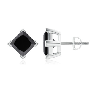 6.4mm AA Princess-Cut Black Diamond Stud Earrings in P950 Platinum