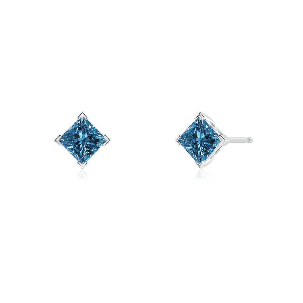3.5mm AAA Princess-Cut Blue Diamond Stud Earrings in White Gold - side_1