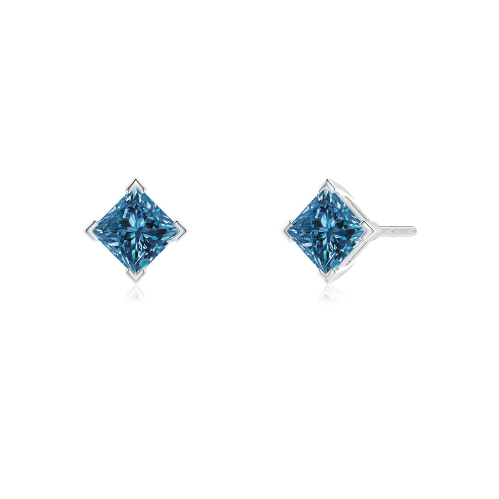 3.9mm AAA Princess-Cut Blue Diamond Stud Earrings in P950 Platinum Side-1