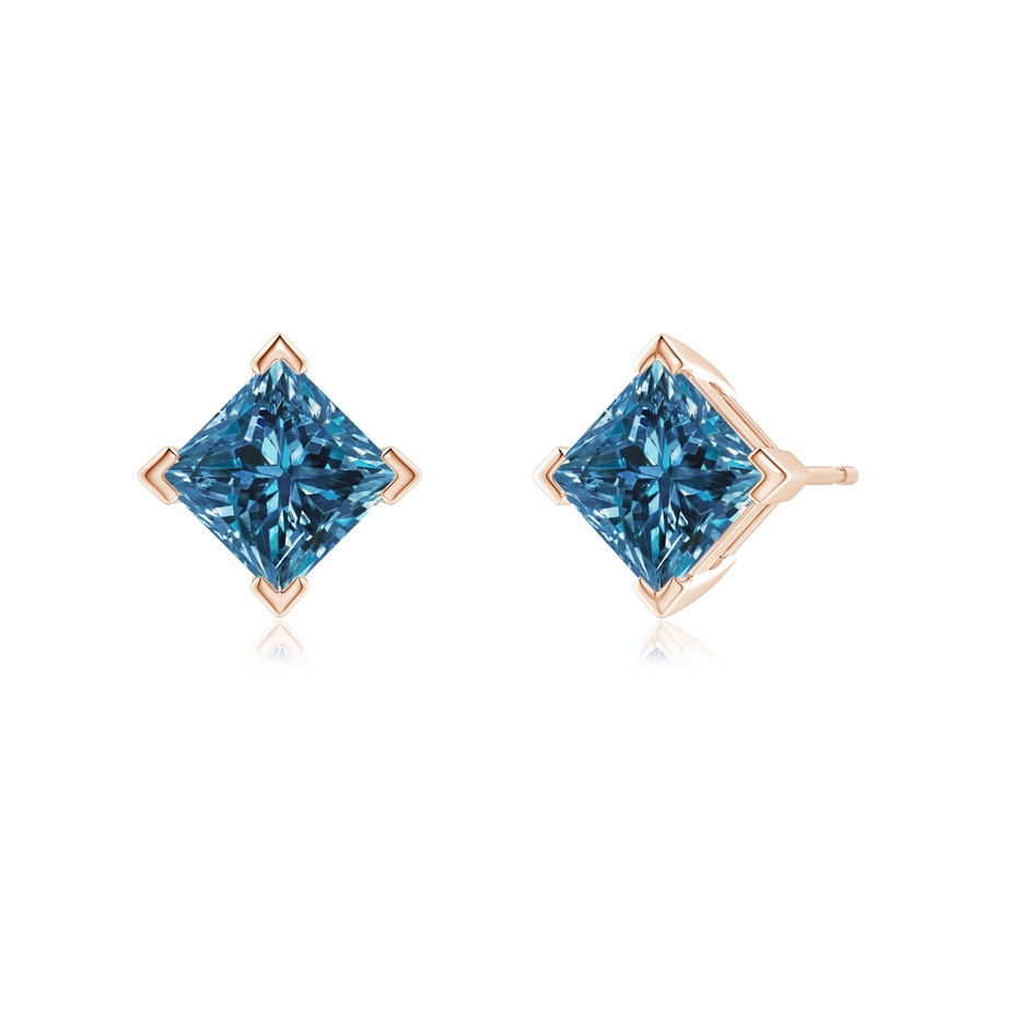 4.9mm AAA Princess-Cut Blue Diamond Stud Earrings in Rose Gold side-1