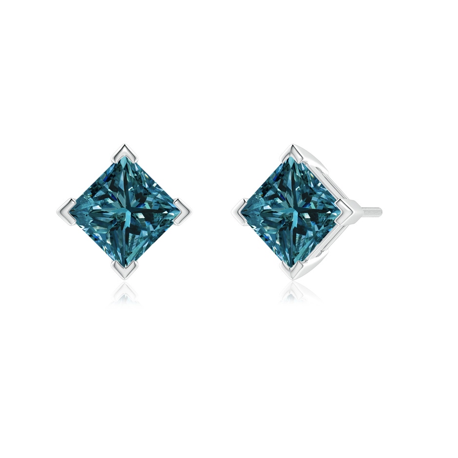 5.5mm AA Princess-Cut Blue Diamond Stud Earrings in P950 Platinum side-1