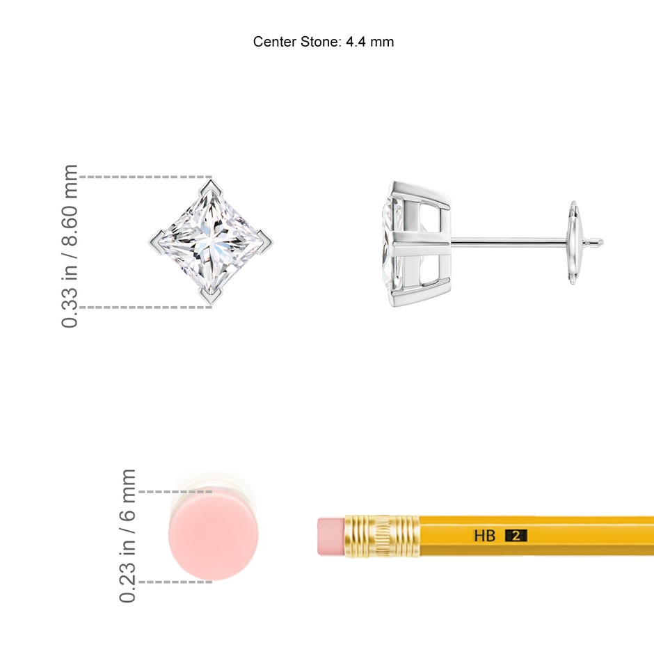 4.4mm GVS2 Princess-Cut Diamond Stud Earrings in White Gold ruler