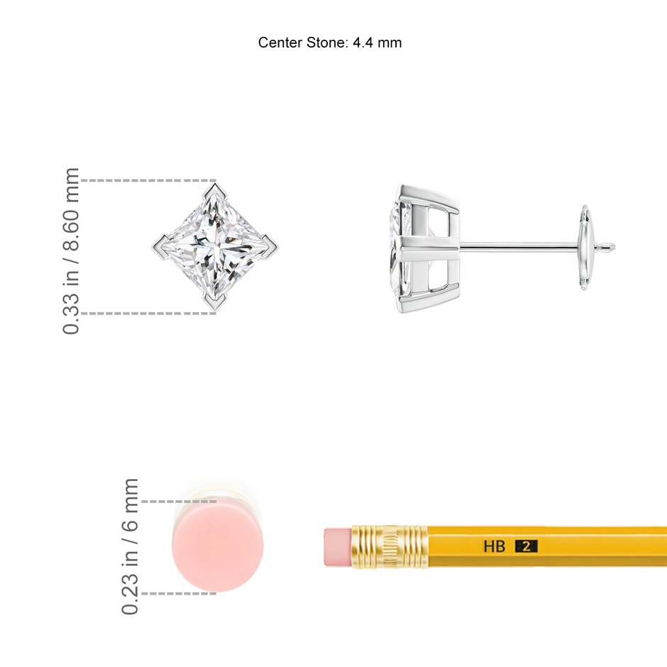 4.4mm HSI2 Princess-Cut Diamond Stud Earrings in White Gold ruler