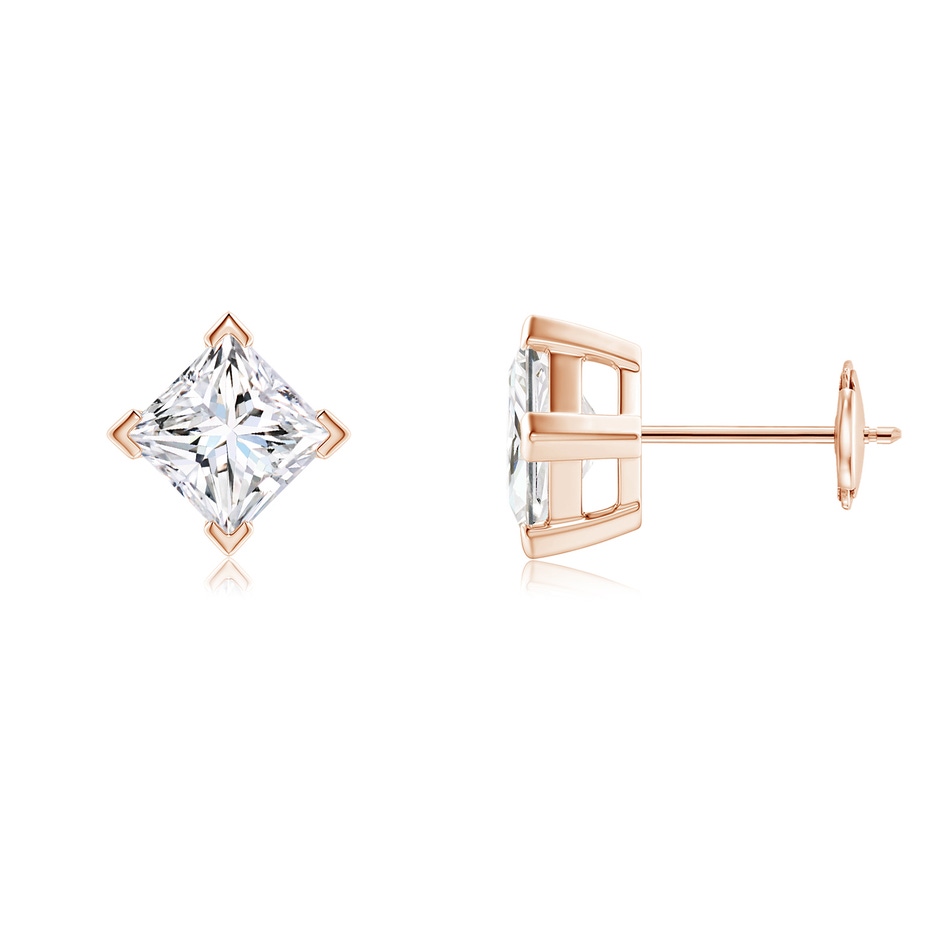5.1mm GVS2 Princess-Cut Diamond Stud Earrings in Rose Gold 
