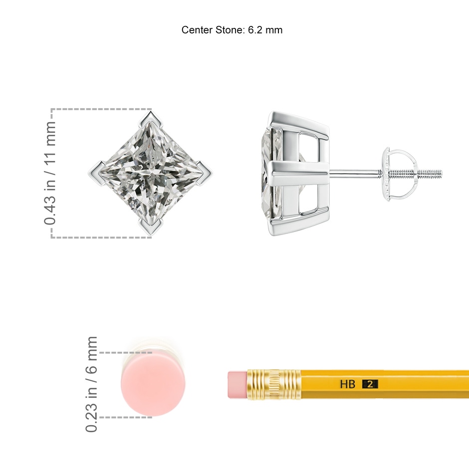 6.2mm KI3 Princess-Cut Diamond Stud Earrings in P950 Platinum ruler