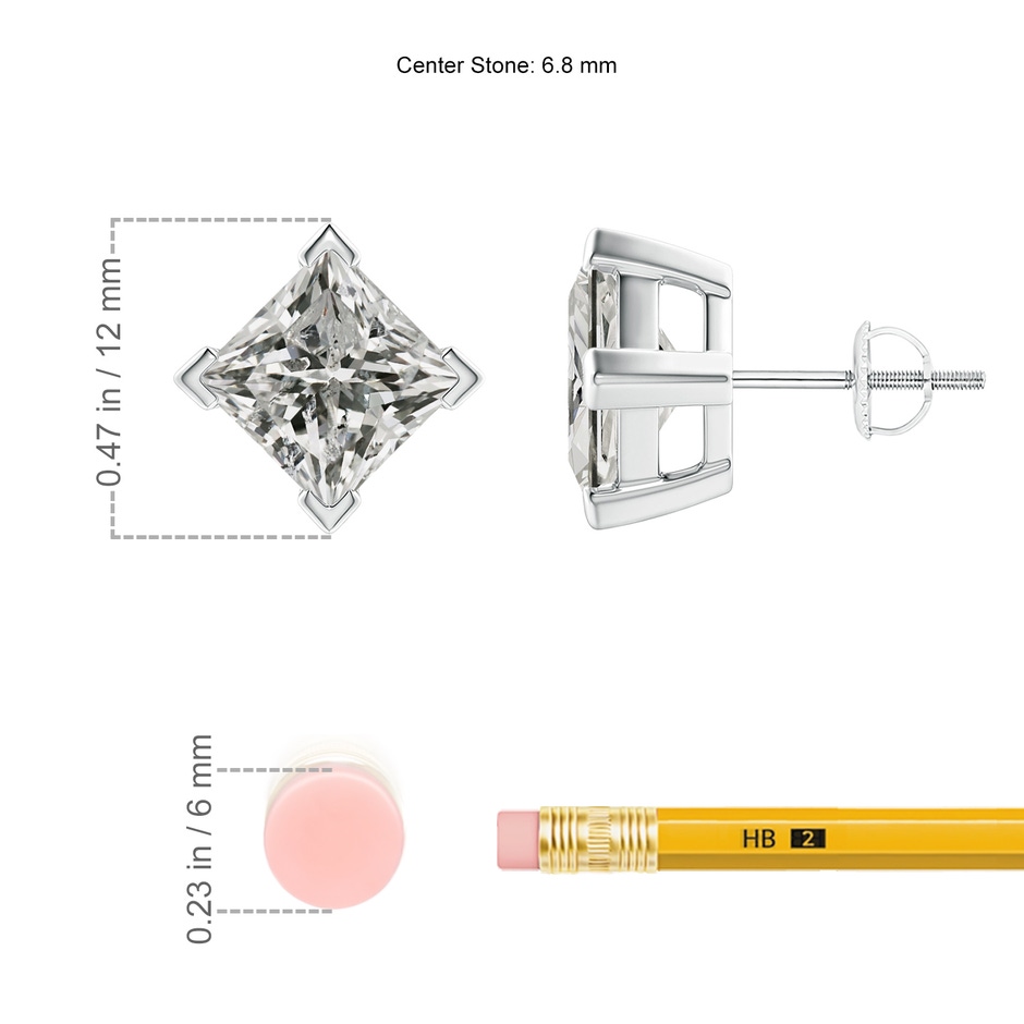 6.8mm KI3 Princess-Cut Diamond Stud Earrings in P950 Platinum ruler