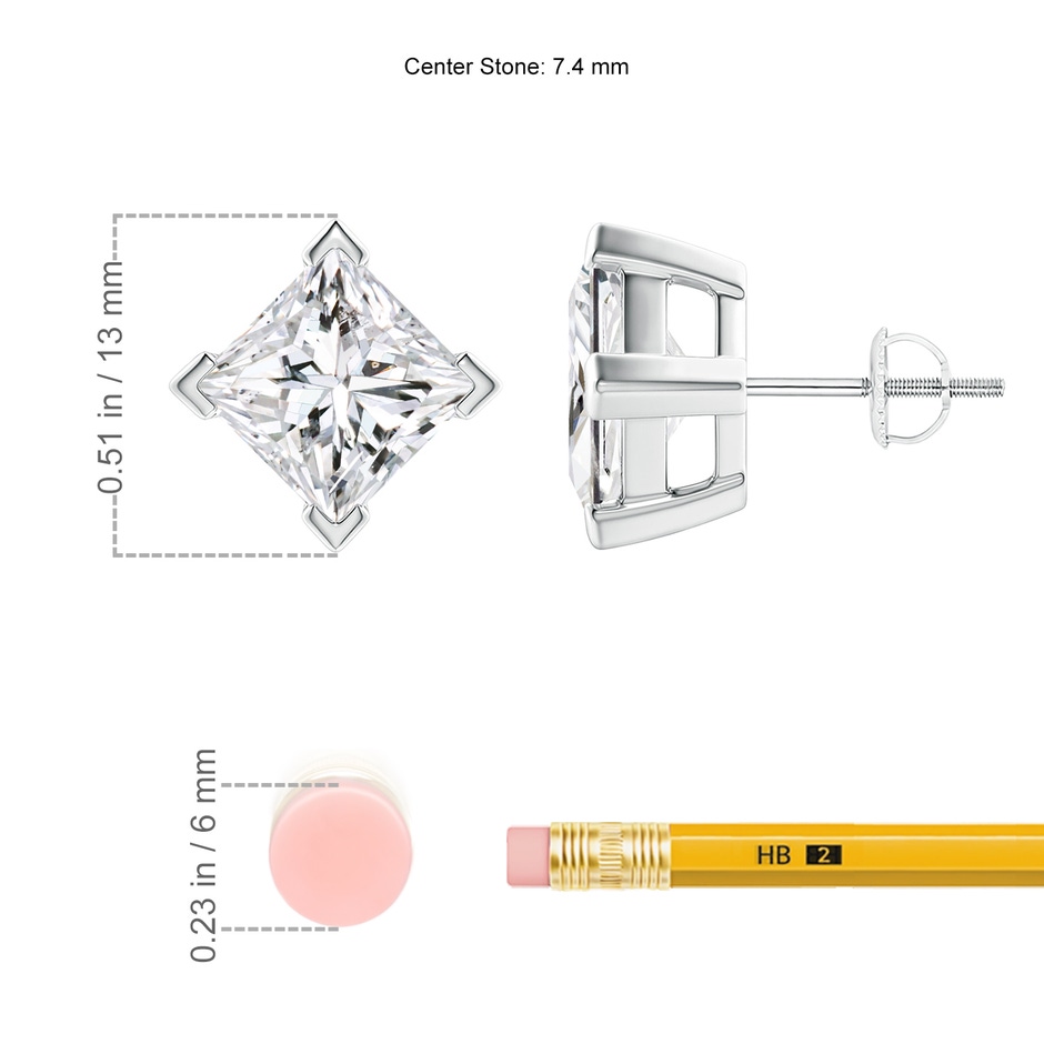 7.4mm HSI2 Princess-Cut Diamond Stud Earrings in P950 Platinum ruler