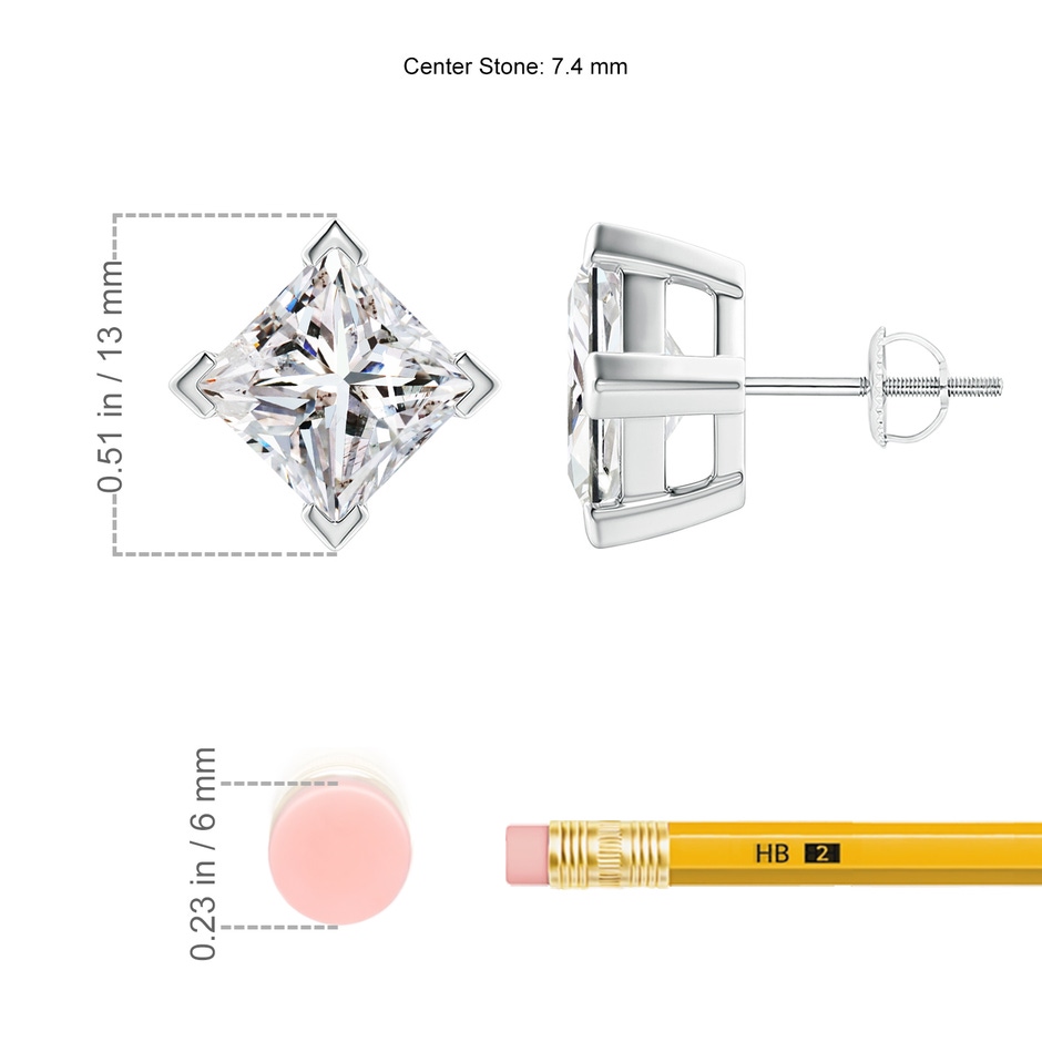 7.4mm IJI1I2 Princess-Cut Diamond Stud Earrings in P950 Platinum ruler