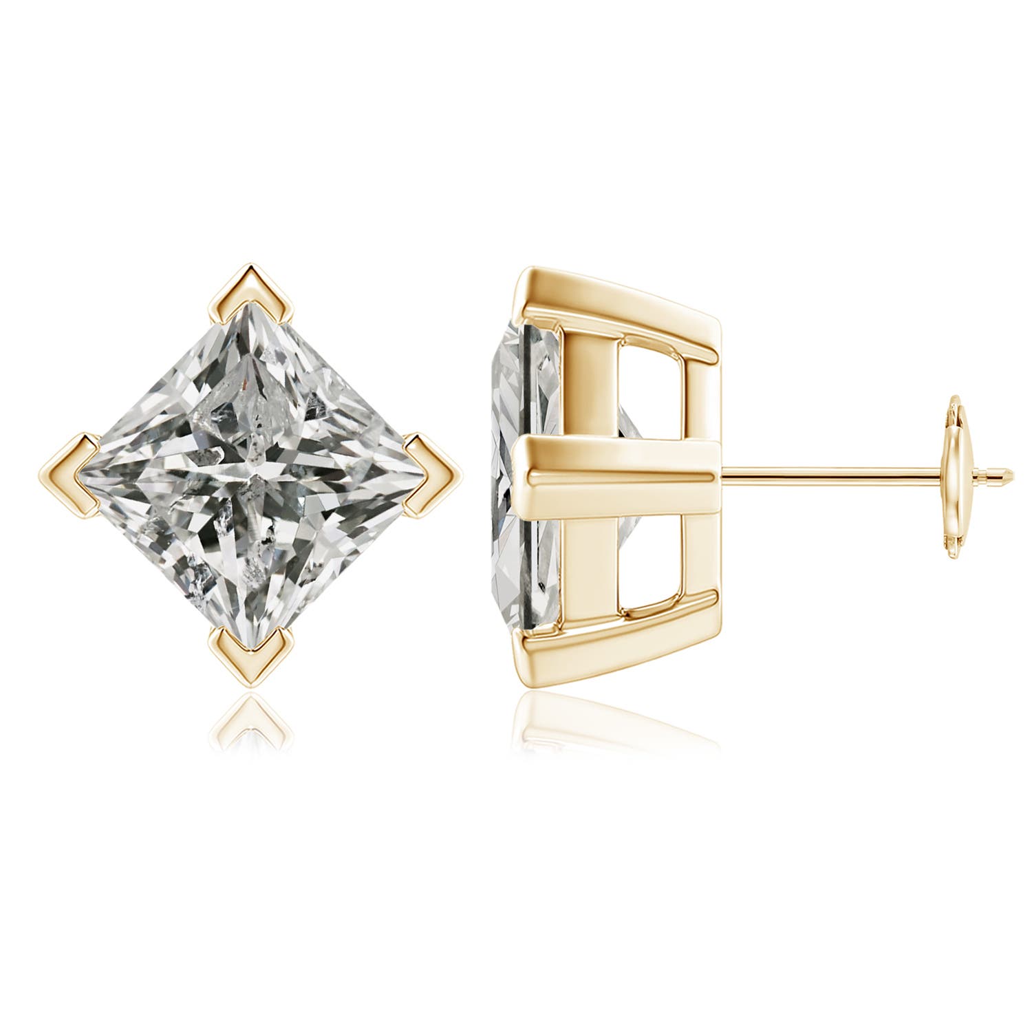 9.4mm KI3 Princess-Cut Diamond Stud Earrings in Yellow Gold