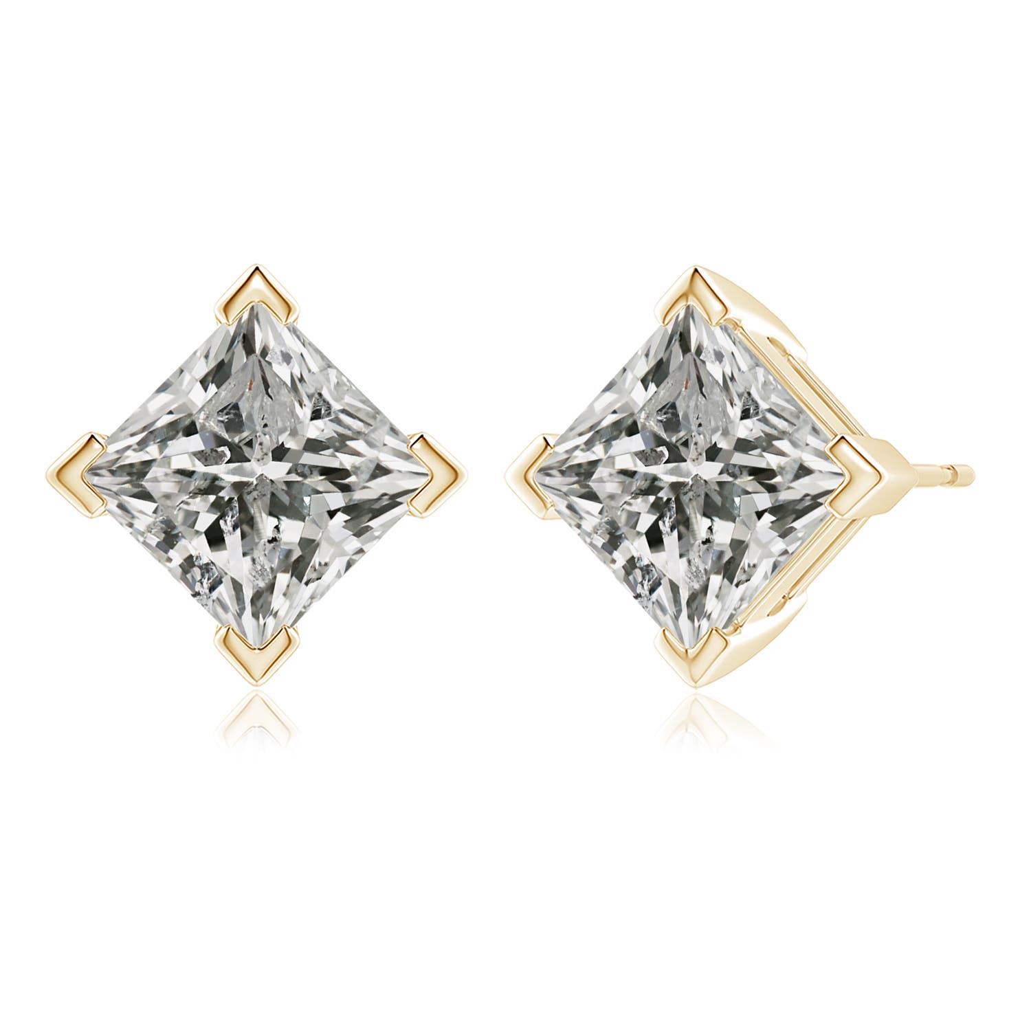 9.4mm KI3 Princess-Cut Diamond Stud Earrings in Yellow Gold