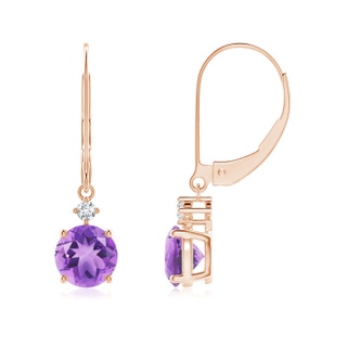 6mm A Prong-Set Round Amethyst Leverback Dangle Earrings with Diamond in Rose Gold