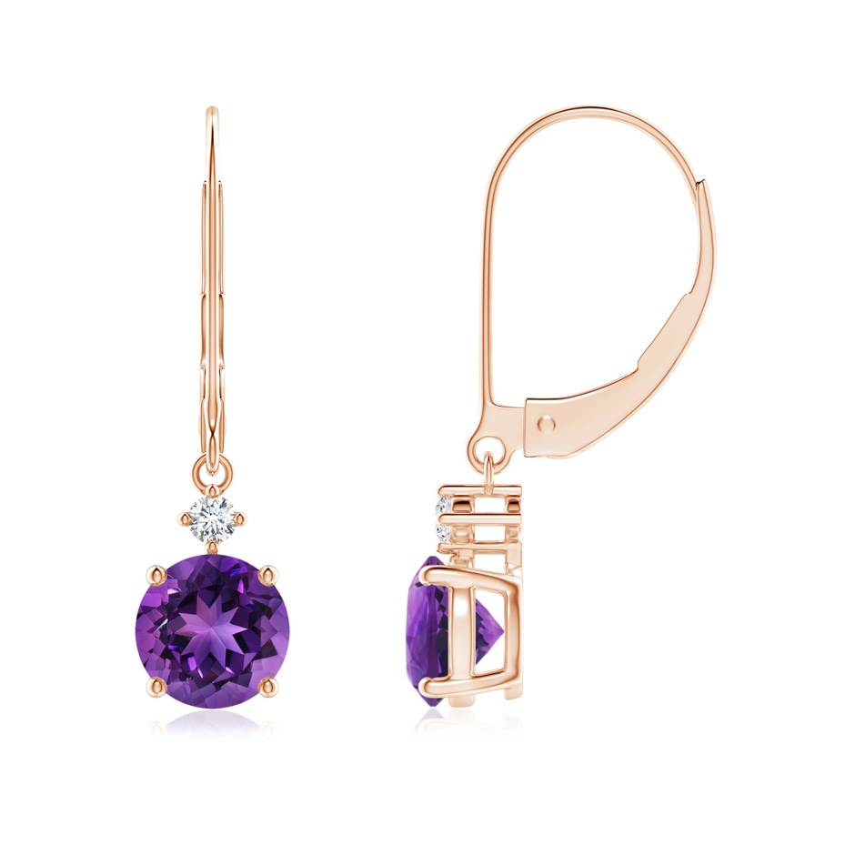 6mm AAAA Solitaire Amethyst Dangle Earrings with Diamond in Rose Gold 