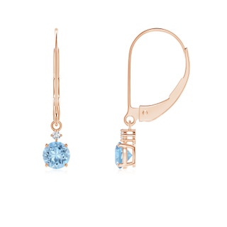 4mm AAA Prong-Set Round Aquamarine Leverback Dangle Earrings with Diamond in Rose Gold