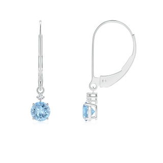 4mm AAA Prong-Set Round Aquamarine Leverback Dangle Earrings with Diamond in White Gold