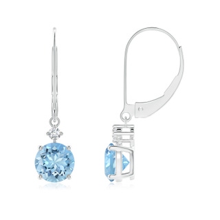 6mm AAAA Solitaire Aquamarine Dangle Earrings with Diamond in P950 Platinum