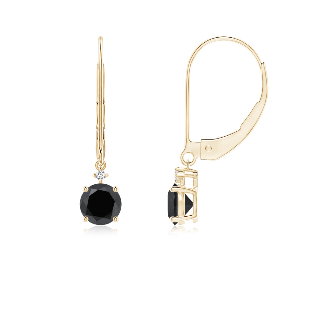 4.6mm AA Solitaire Black Diamond Dangle Earrings in Yellow Gold