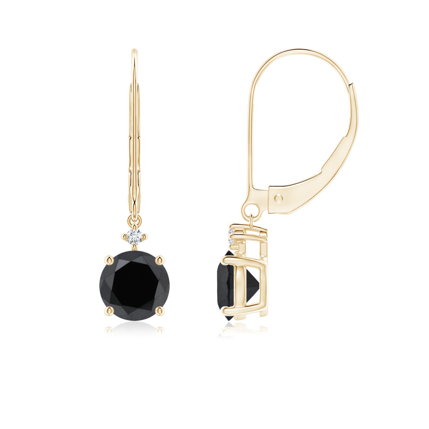 5.9mm AA Solitaire Black Diamond Dangle Earrings in Yellow Gold