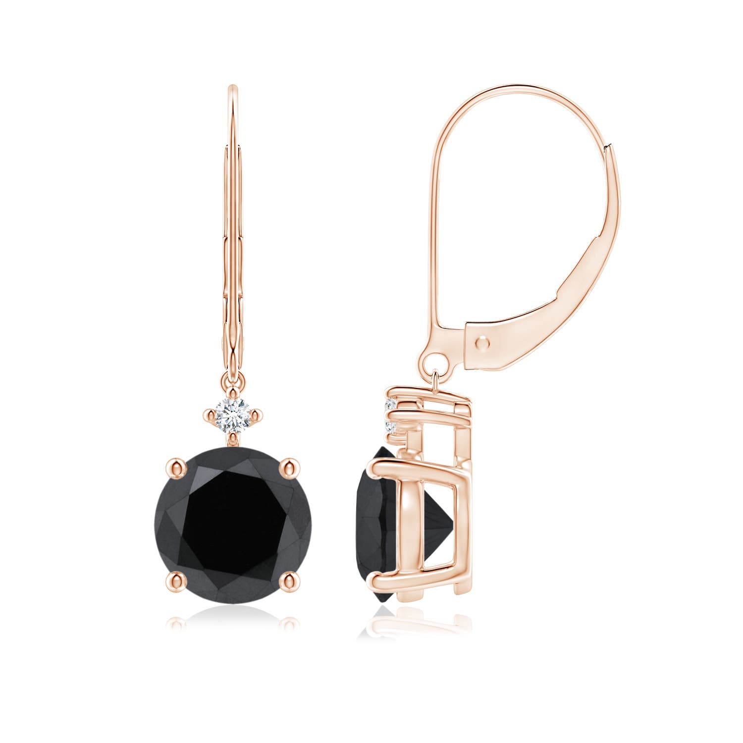 7.4mm AA Solitaire Black Diamond Dangle Earrings in Rose Gold