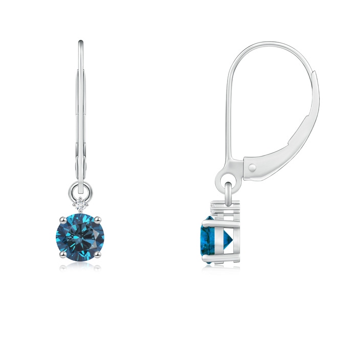 4.1mm AAA Solitaire Enhanced Blue Diamond Dangle Earrings in White Gold