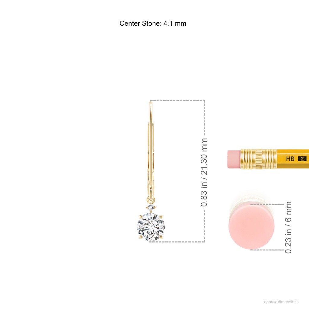 4.1mm HSI2 Solitaire Diamond Dangle Earrings in 9K Yellow Gold ruler
