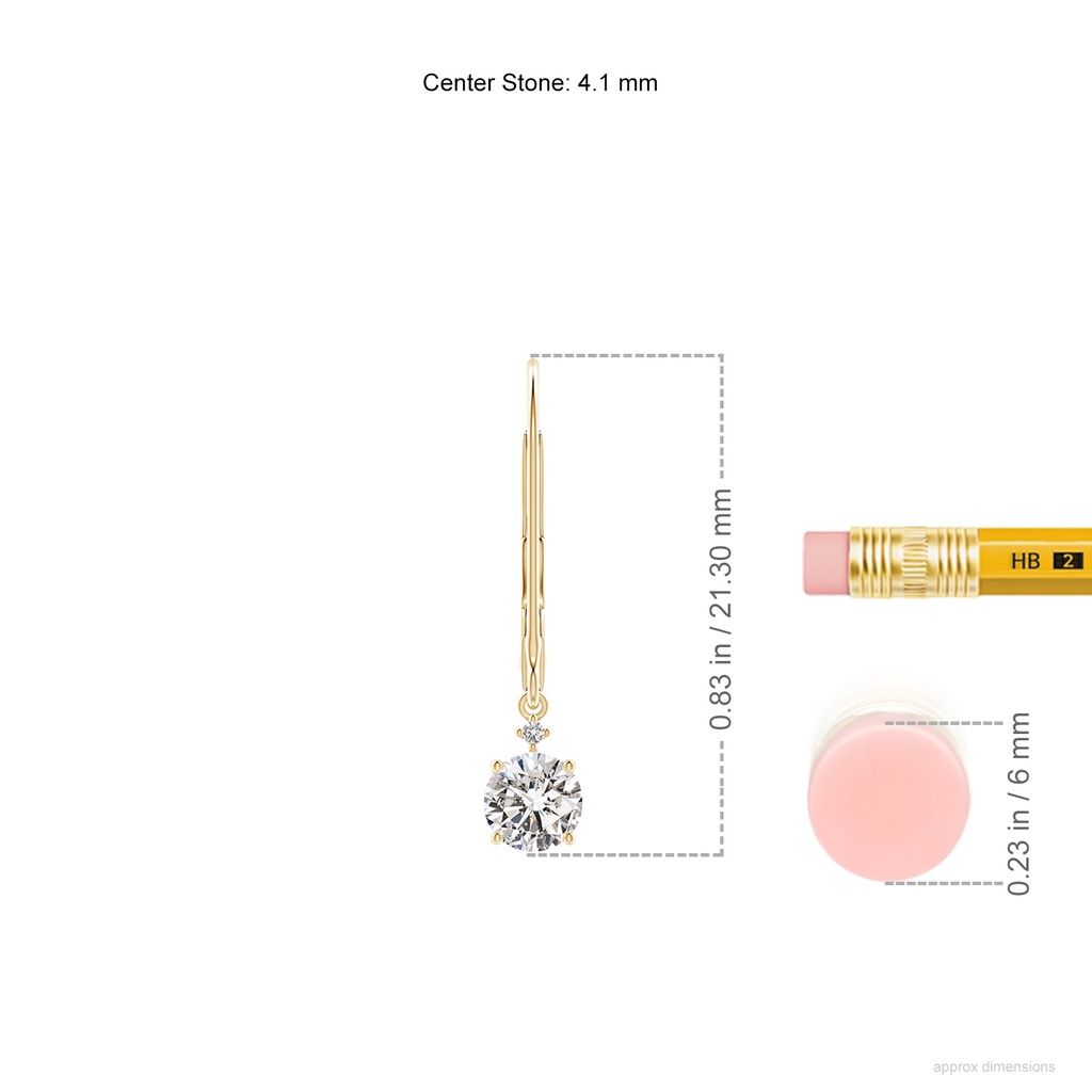 4.1mm IJI1I2 Solitaire Diamond Dangle Earrings in Yellow Gold ruler