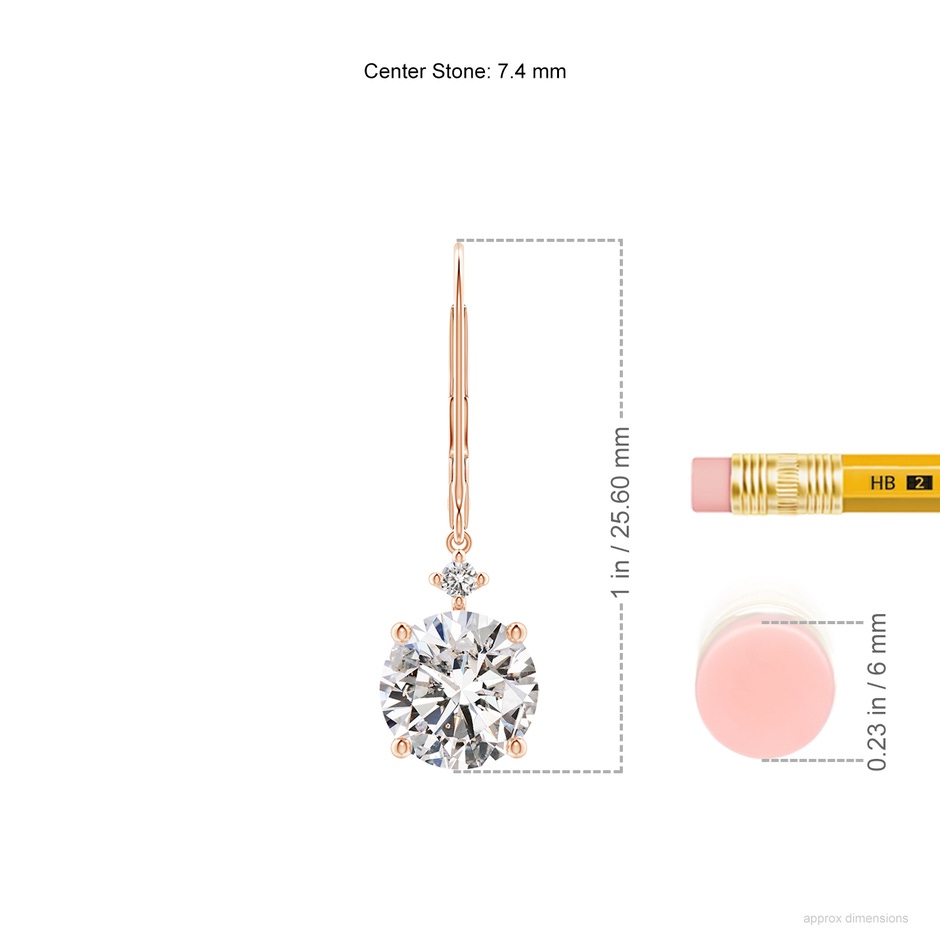 7.4mm IJI1I2 Solitaire Diamond Dangle Earrings in Rose Gold ruler