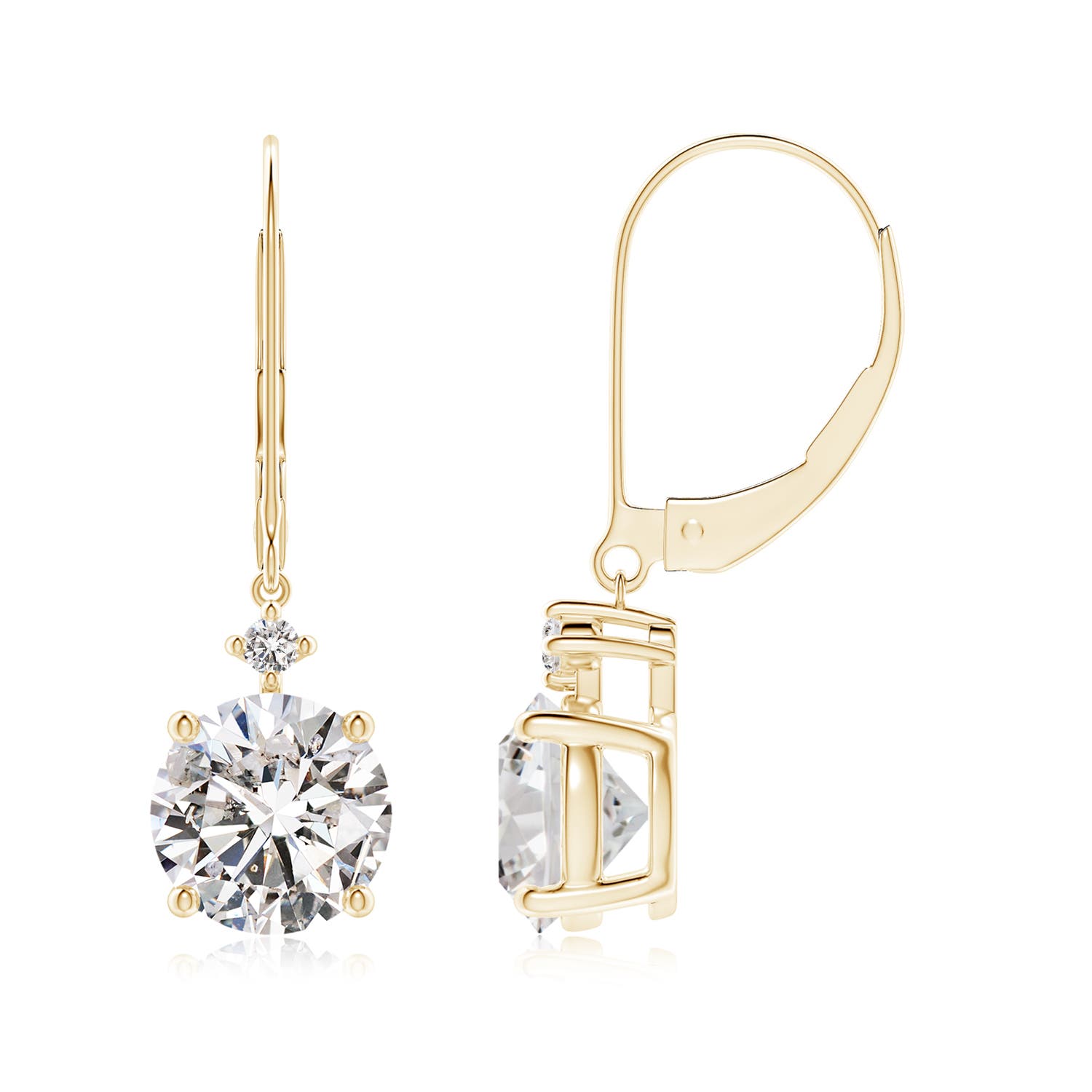 7.4mm IJI1I2 Solitaire Diamond Dangle Earrings in Yellow Gold