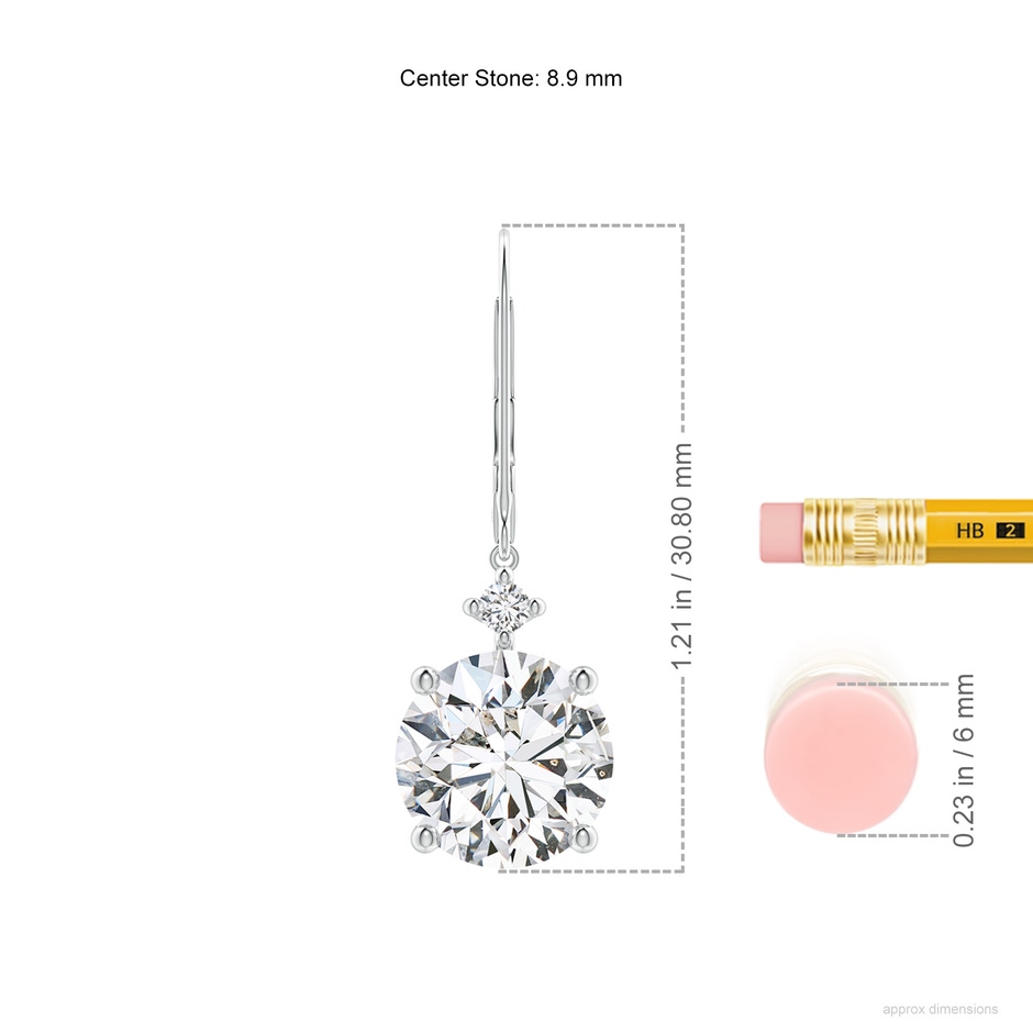 8.9mm HSI2 Solitaire Diamond Dangle Earrings in P950 Platinum ruler