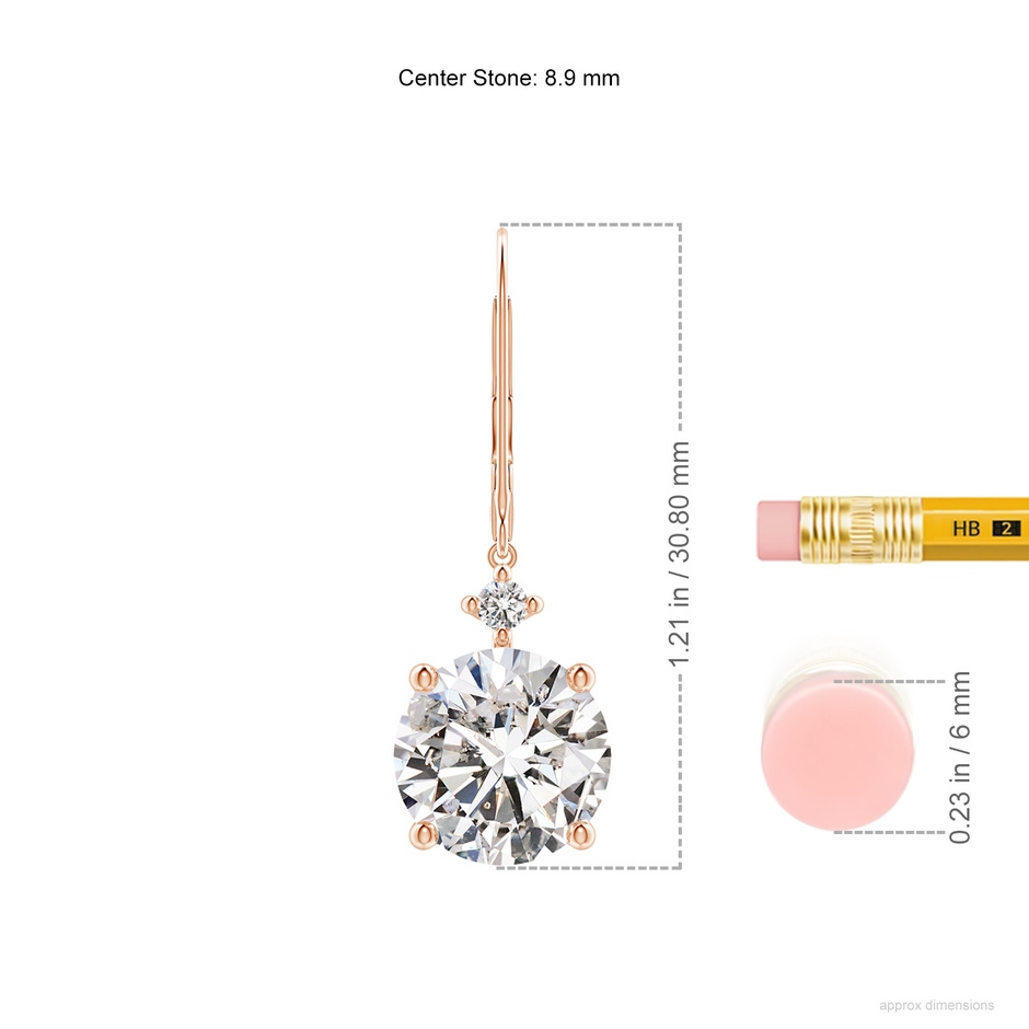 8.9mm IJI1I2 Solitaire Diamond Dangle Earrings in Rose Gold ruler